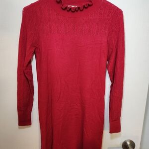 Red Mini bodycon Sweater Dress knit long sleeve holiday party Ann Taylor XSP